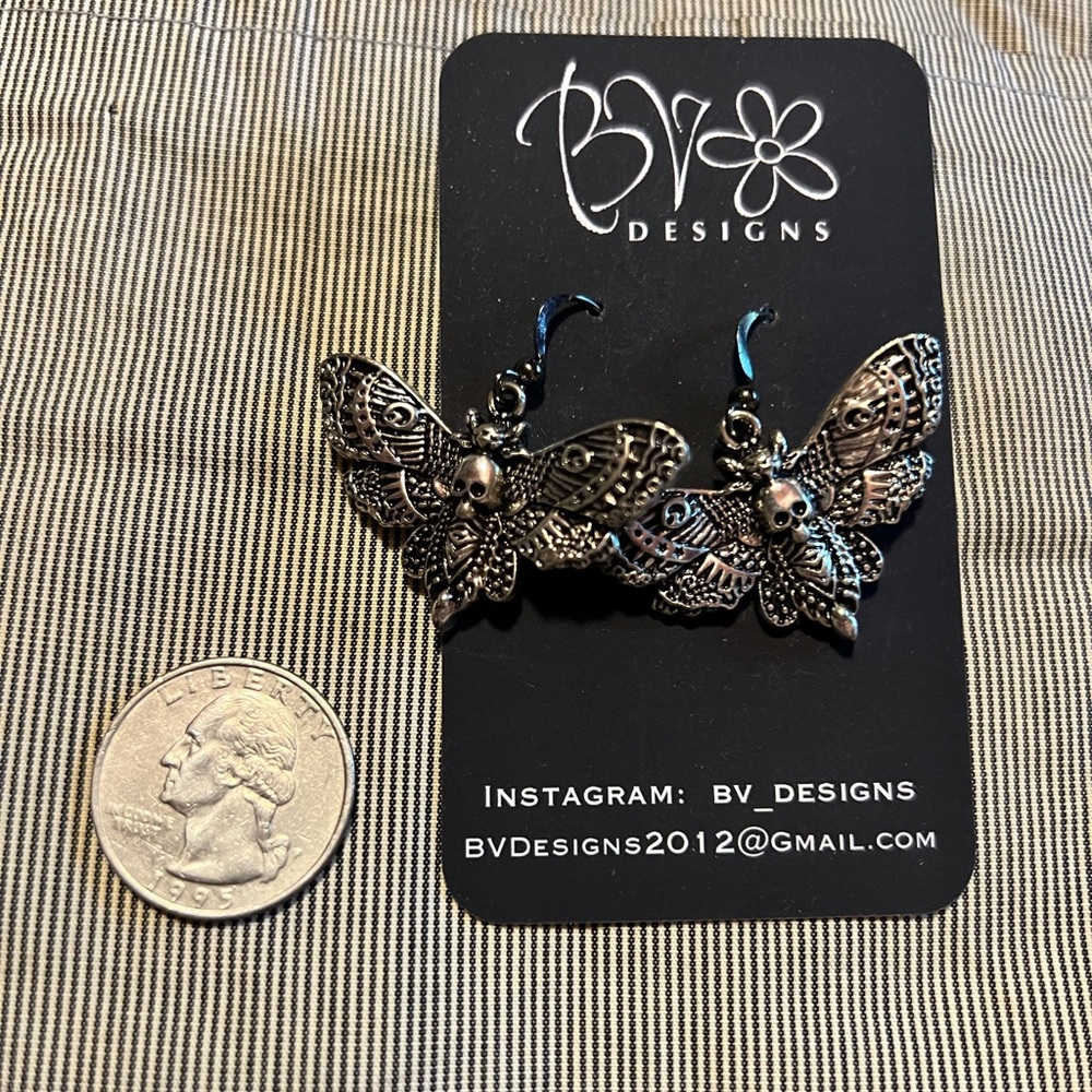 Silver Death’s Head Hawk Moth Earrings